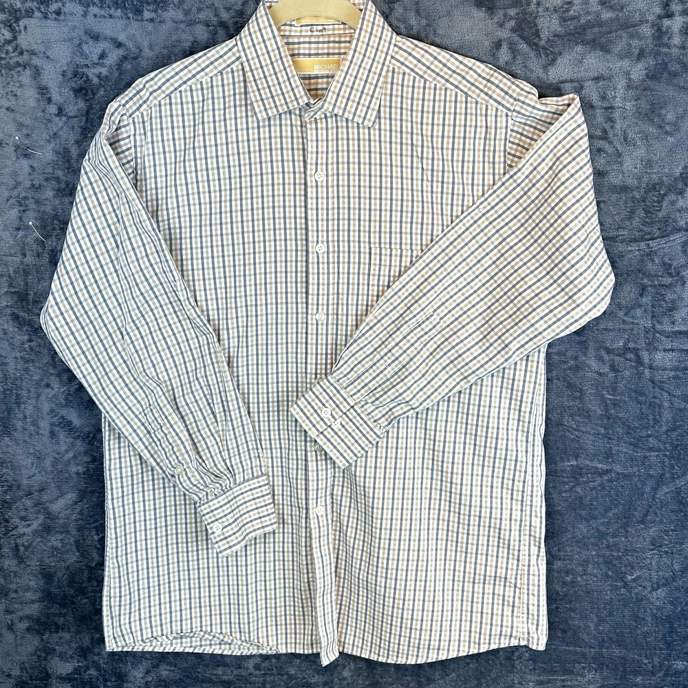 Michael Kors Men's L Classic Fit Cotton Check Dress Shirt, Pocket, Long Sleeve
